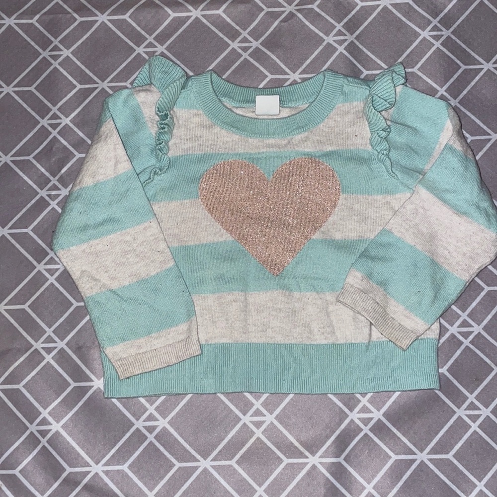 Baby gap striped cream and teal sweater 18-24M EUC
